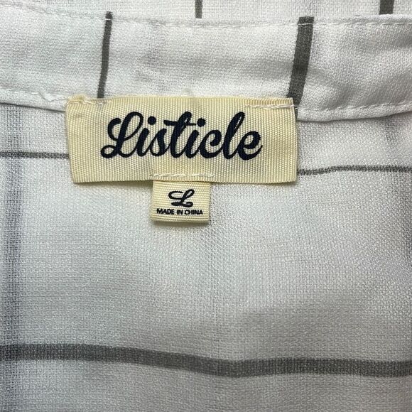 Listicle Large Gray White Stripe Tie Sleeve High Low Top Coastal Preppy Minimal - Picture 6 of 9